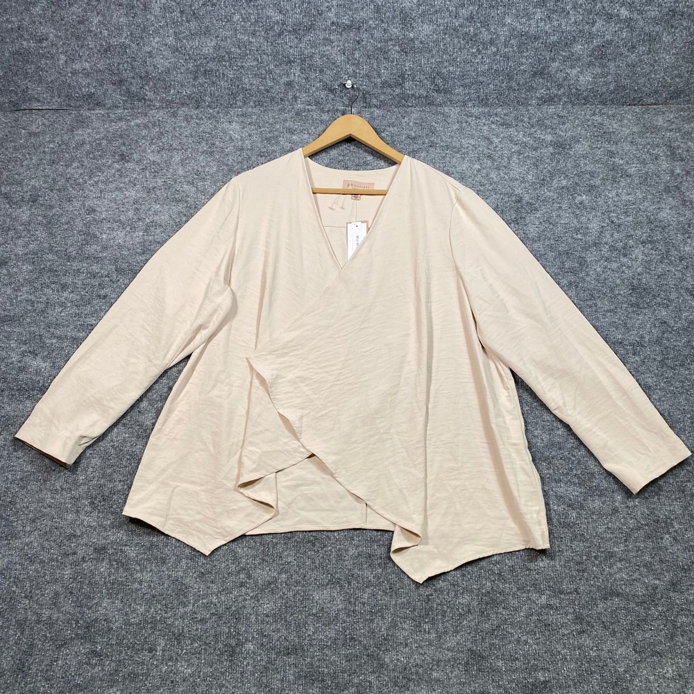 Philosophy Republic Clothing Sand Drape Front Cardigan 1X NWT 3110212W Beige